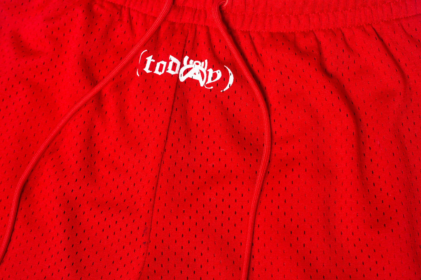 Red “TODAY” Mesh Shorts